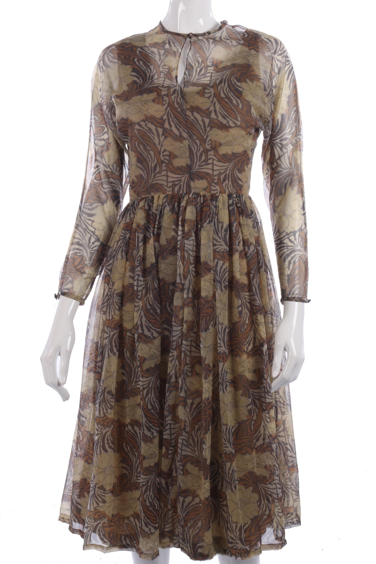 Jean Allen brown chiffon floral dress size 10/12 - Ava & Iva