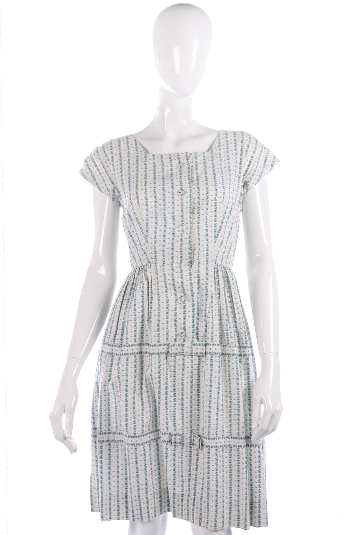 1950s vintage cotton summer dress with blue flowers, size M - Ava & Iva