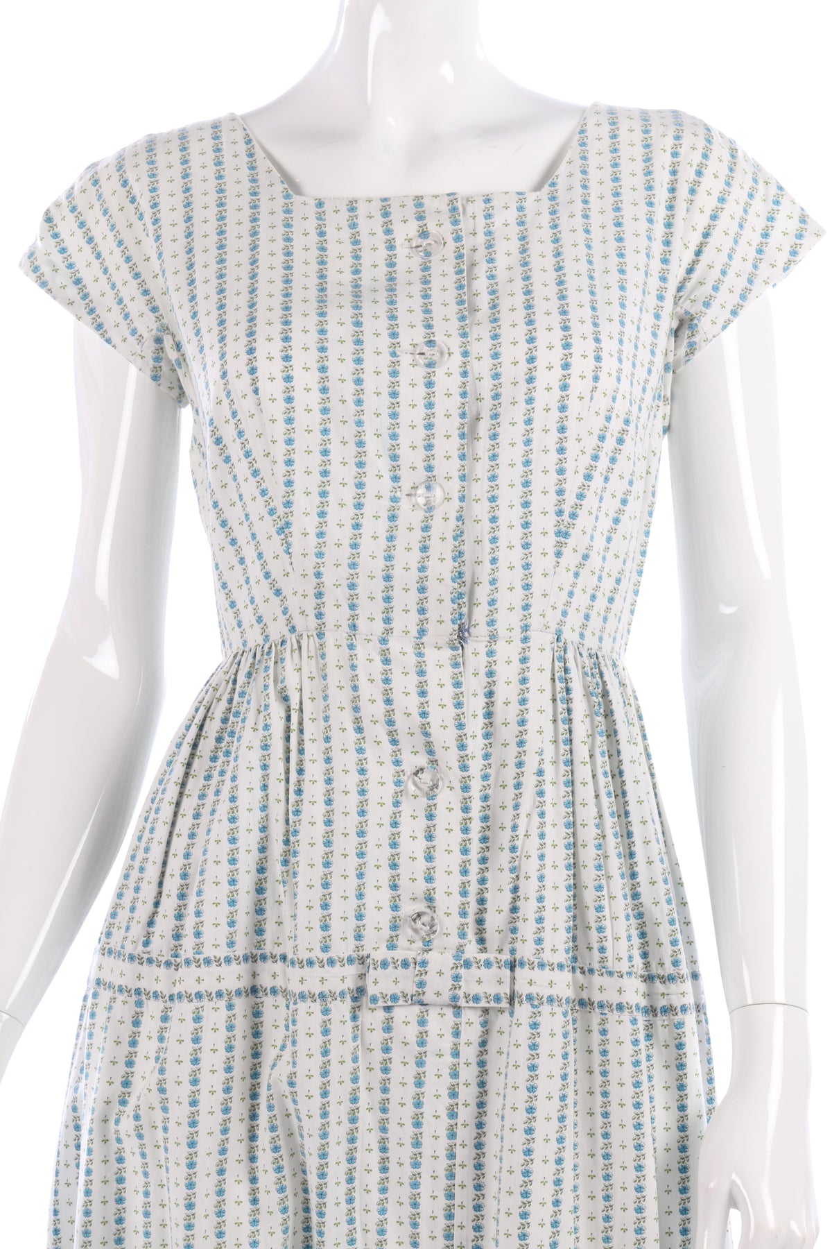 1950s vintage cotton summer dress with blue flowers, size M - Ava & Iva