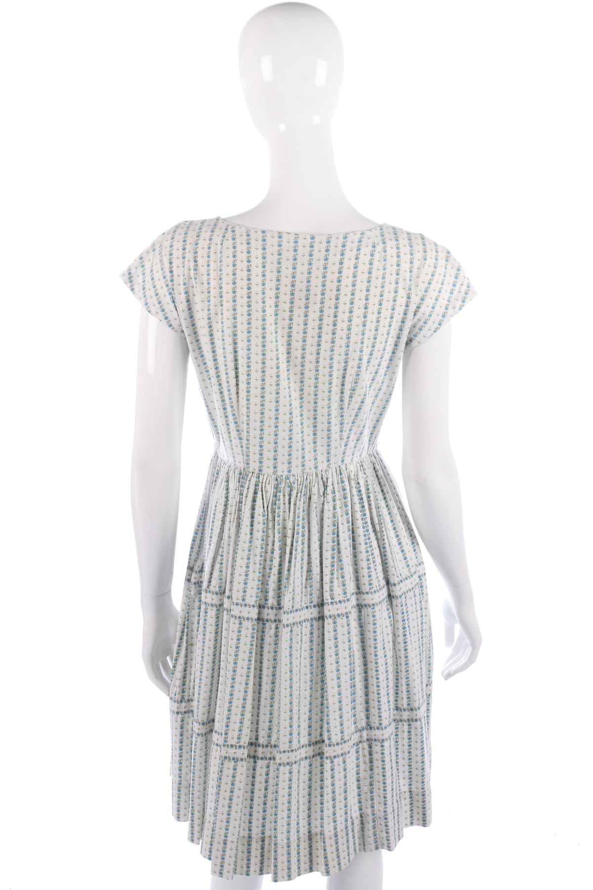 1950s vintage cotton summer dress with blue flowers, size M - Ava & Iva