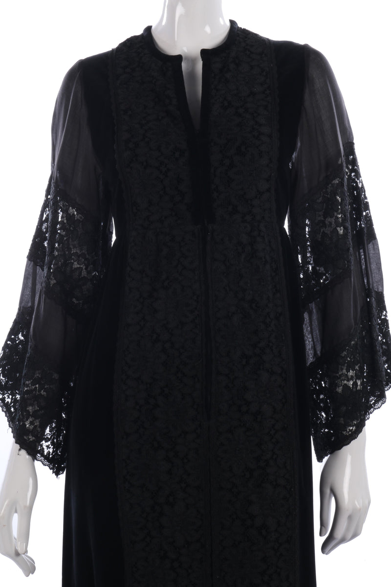 Vintage early 1970's gothic black velvet and lace dress by Angela Gore size 10 - Ava & Iva