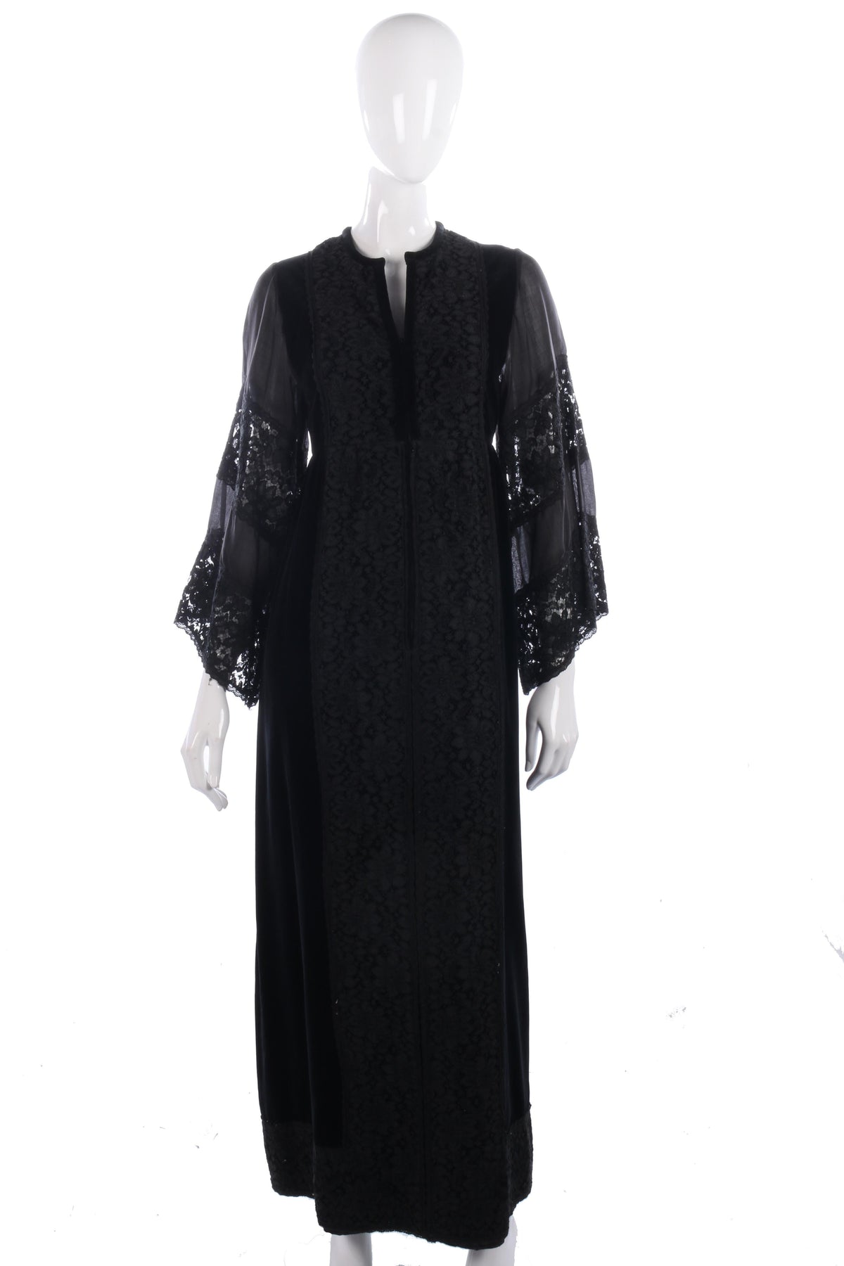Vintage early 1970's gothic black velvet and lace dress by Angela Gore size 10 - Ava & Iva