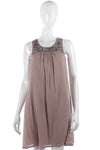 Designer silk taupe dress with beaded neckline by Blank London, size S - Ava & Iva
