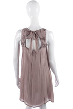 Designer silk taupe dress with beaded neckline by Blank London, size S - Ava & Iva