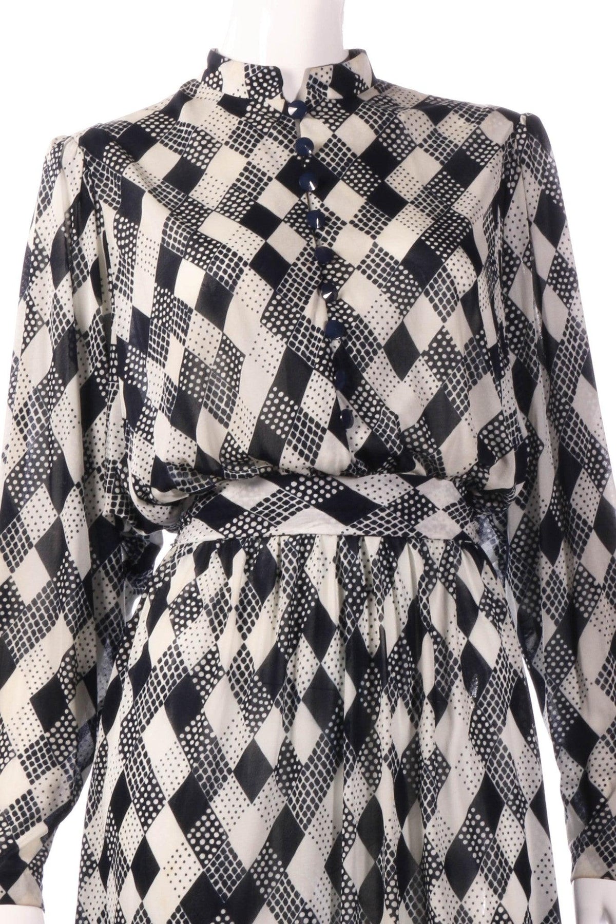 Tricosa dark blue checked patterned dress detail