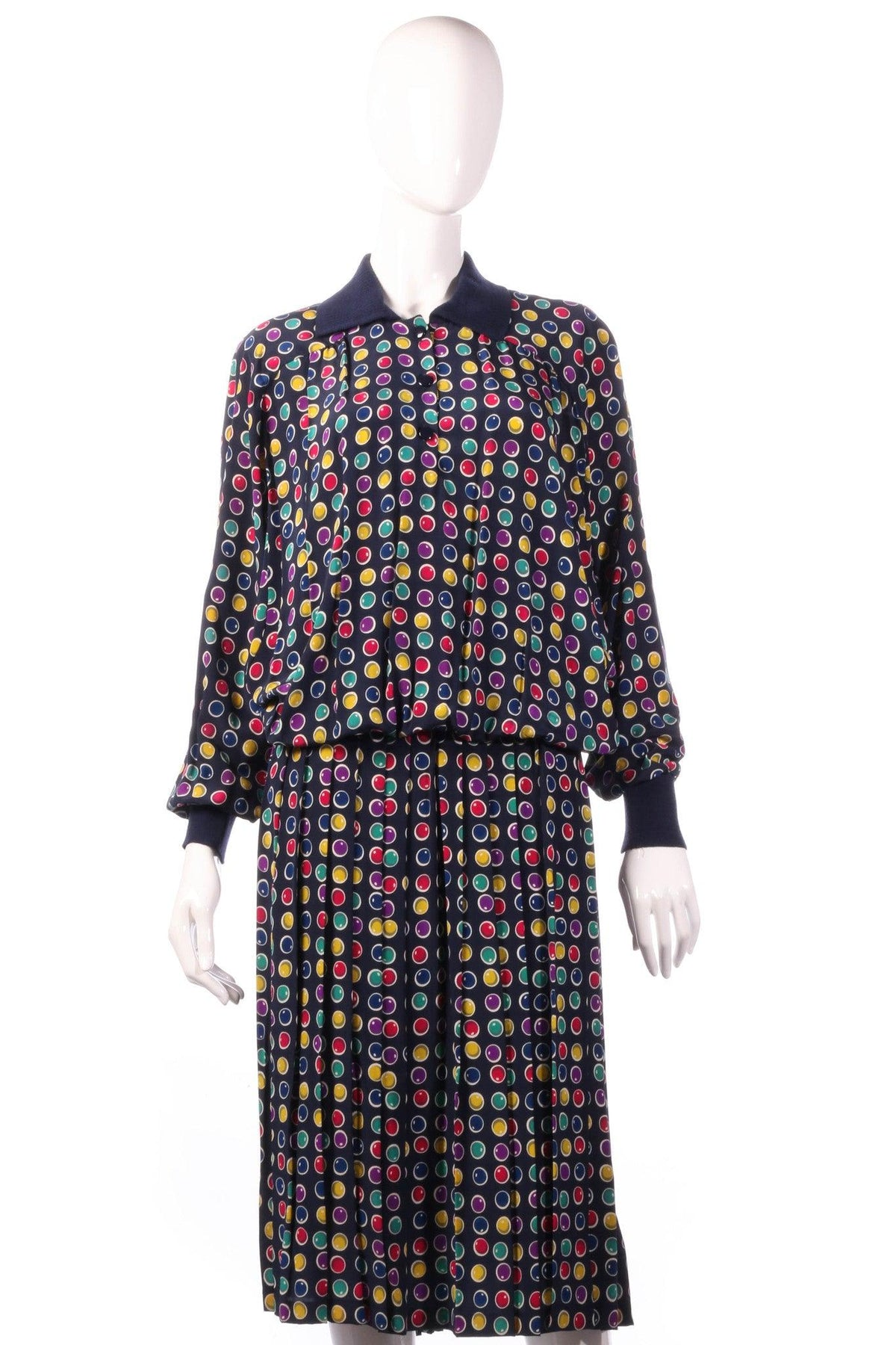 Blue skirt and top with rainbow spots