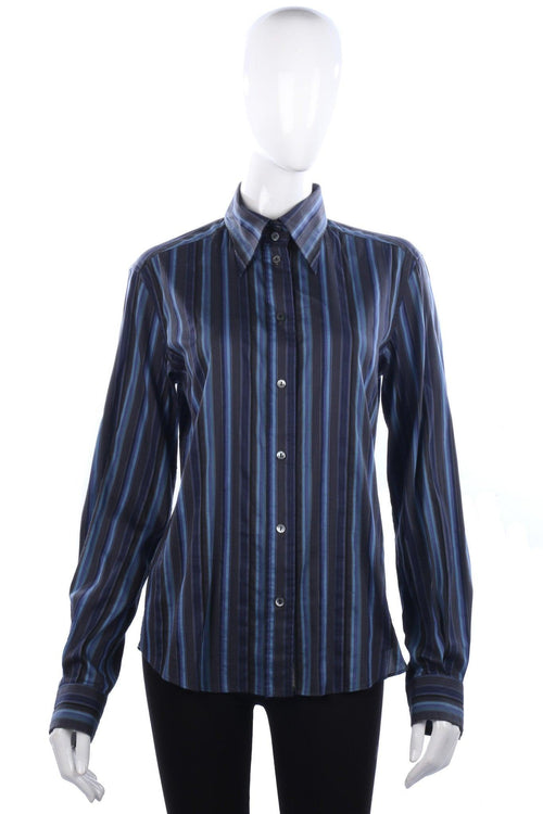 Dolce & Gabbana Cotton Blue and Grey Striped Ladies Shirt IT44 UK 12 - Ava & Iva
