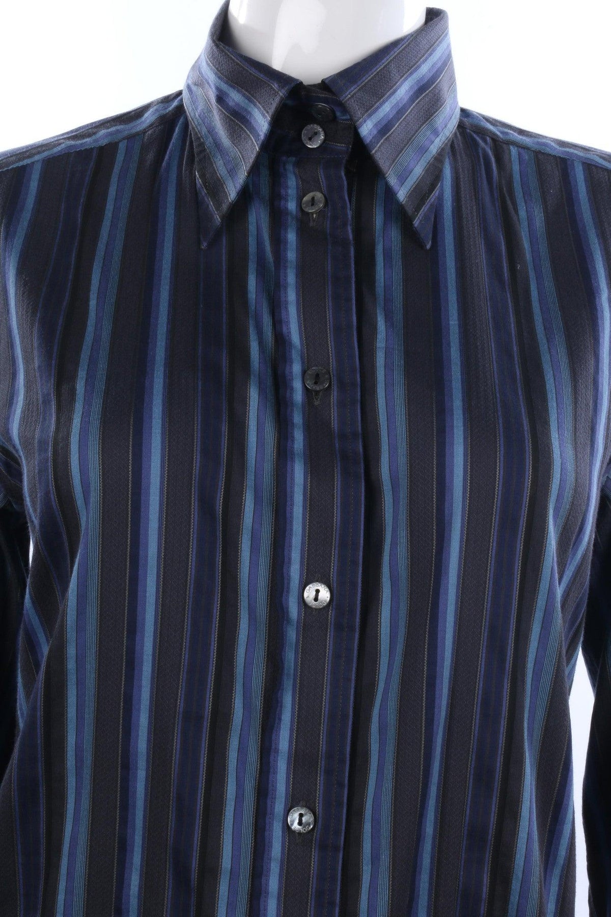 Dolce & Gabbana Cotton Blue and Grey Striped Ladies Shirt IT44 UK 12 - Ava & Iva