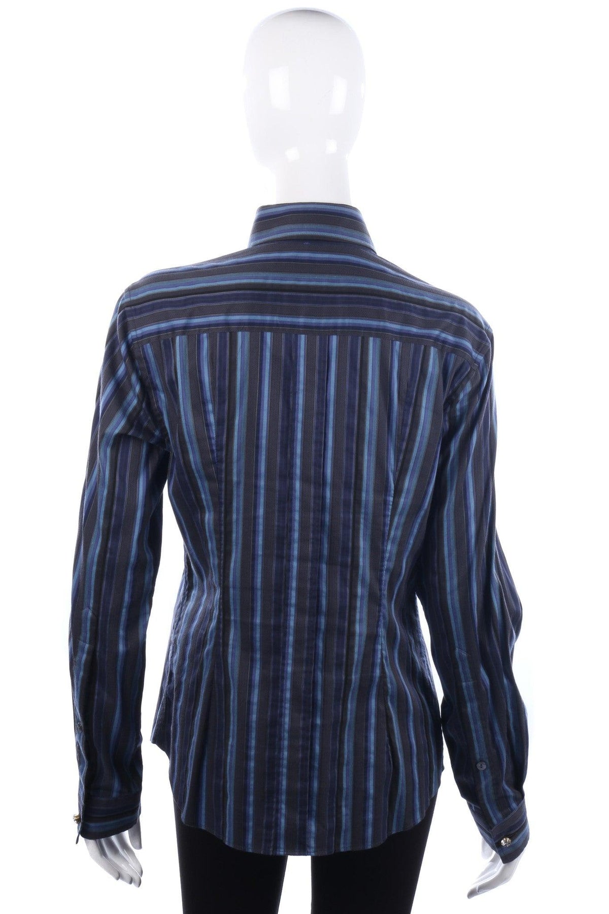 Dolce & Gabbana Cotton Blue and Grey Striped Ladies Shirt IT44 UK 12 - Ava & Iva