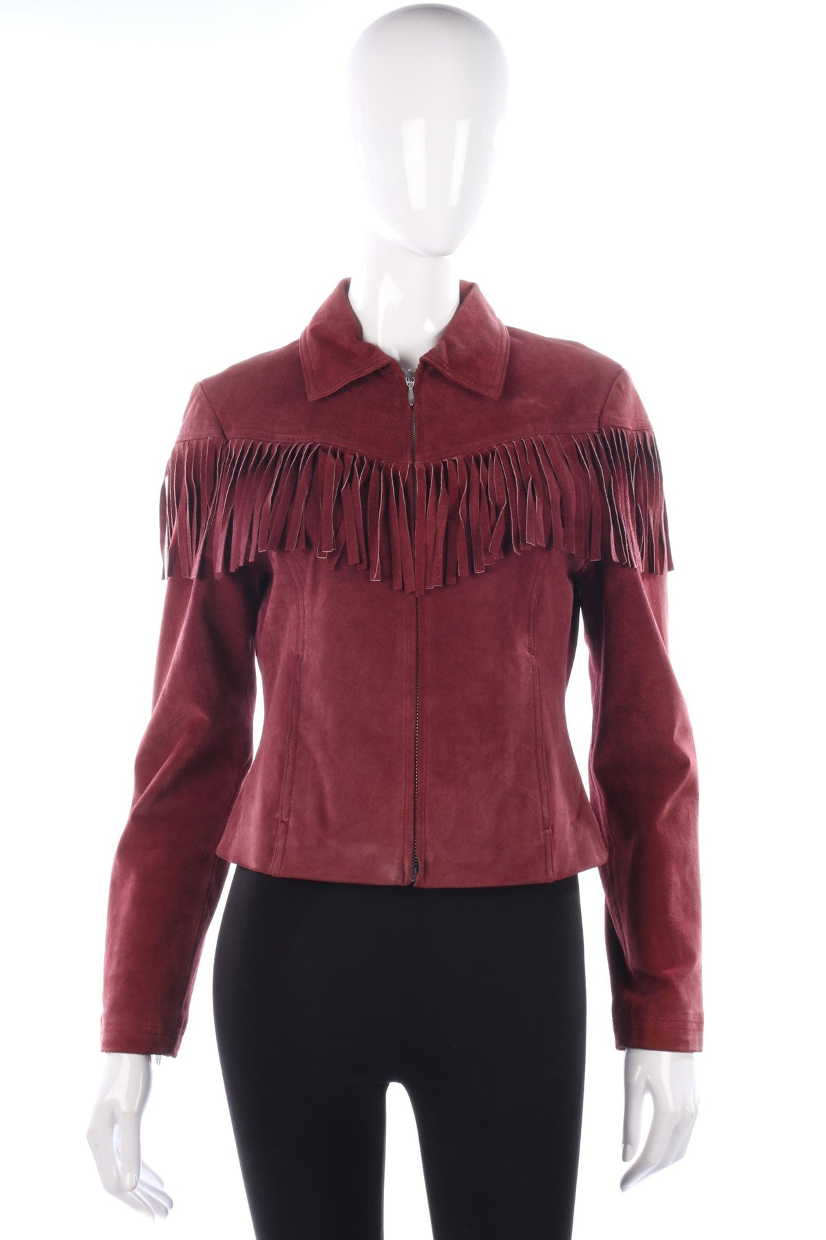 Outer Edge Suede Jacket with Finge Detail Zip Up Dusky Pink Size 12 - Ava & Iva