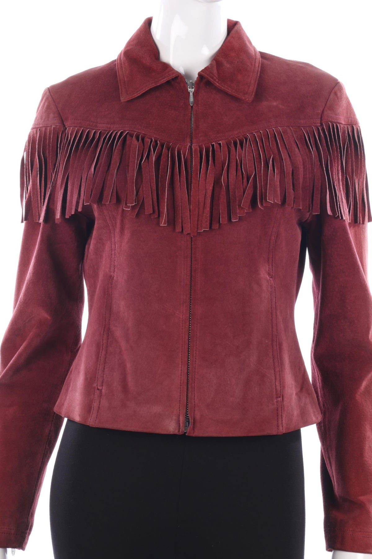 Outer Edge Suede Jacket with Finge Detail Zip Up Dusky Pink Size 12 - Ava & Iva