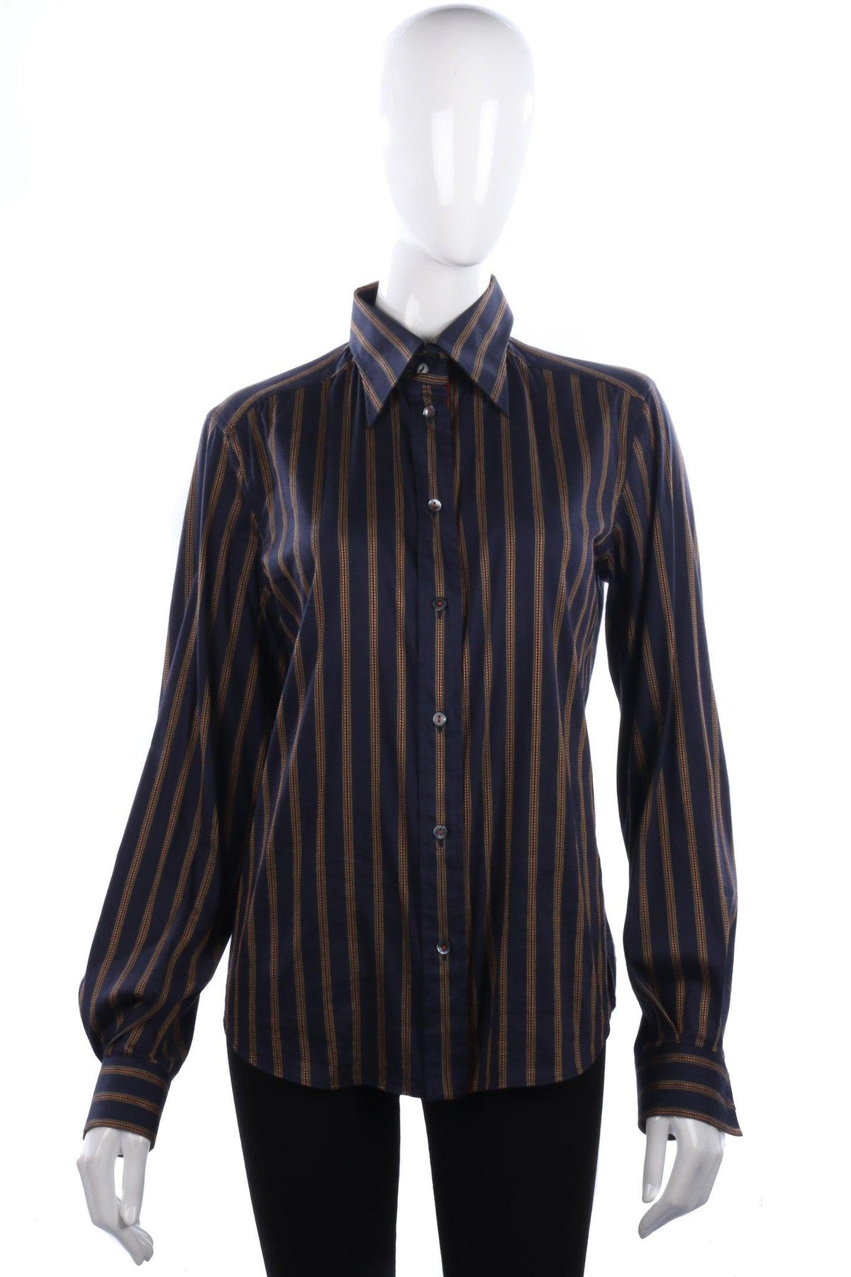 Dolce & Gabbana Cotton Ladies Shirt Dark Blue and Orange Stripe IT42 UK10 - Ava & Iva