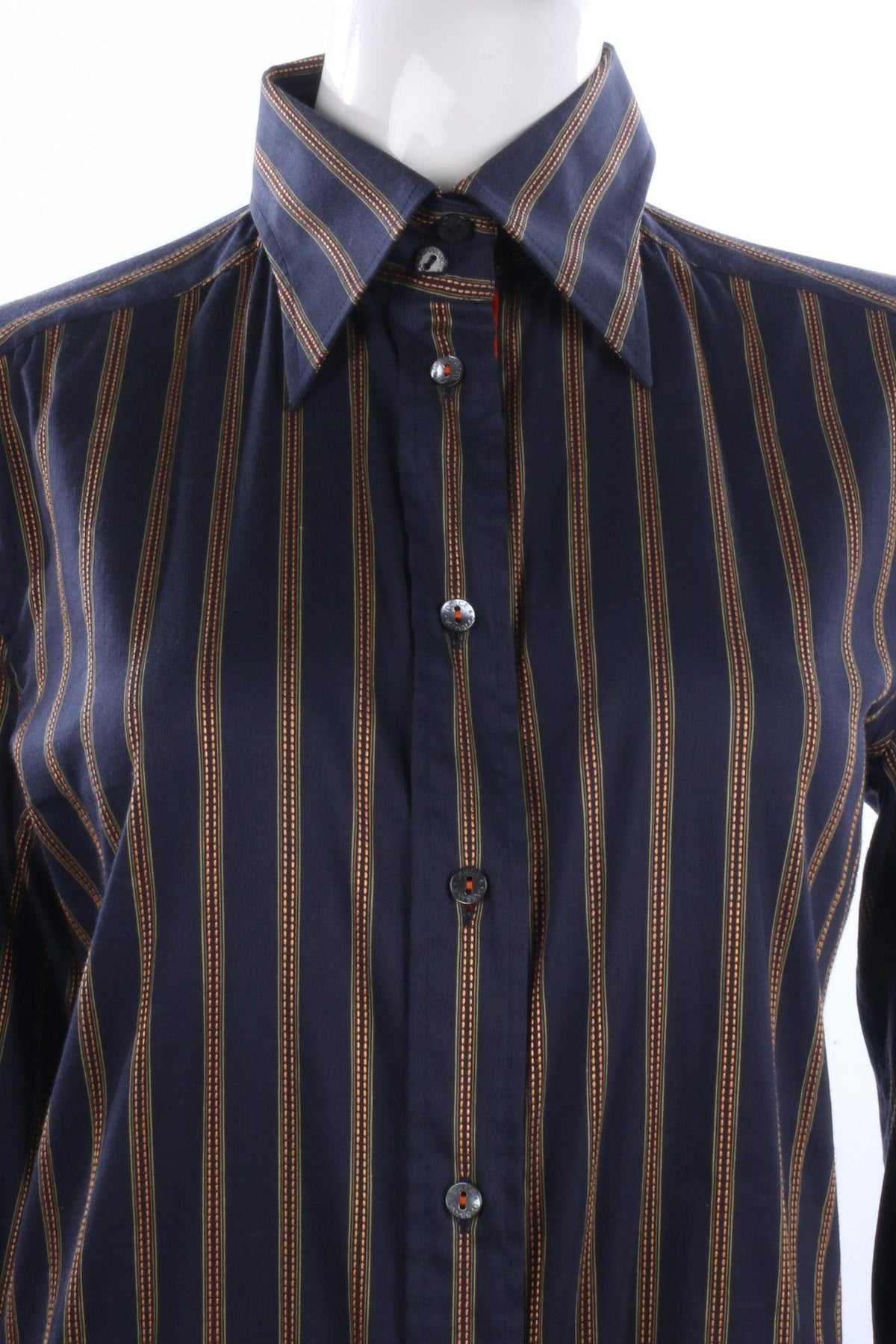 Dolce & Gabbana Cotton Ladies Shirt Dark Blue and Orange Stripe IT42 UK10 - Ava & Iva