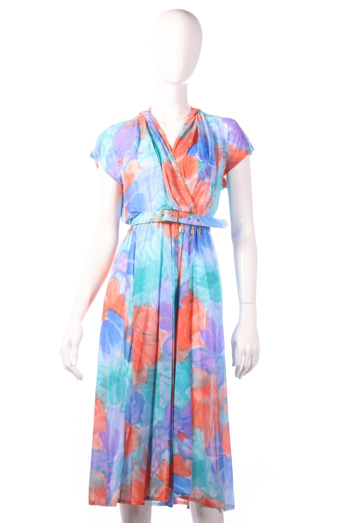 Tricosa green, yellow and red floral dress with open back size 16