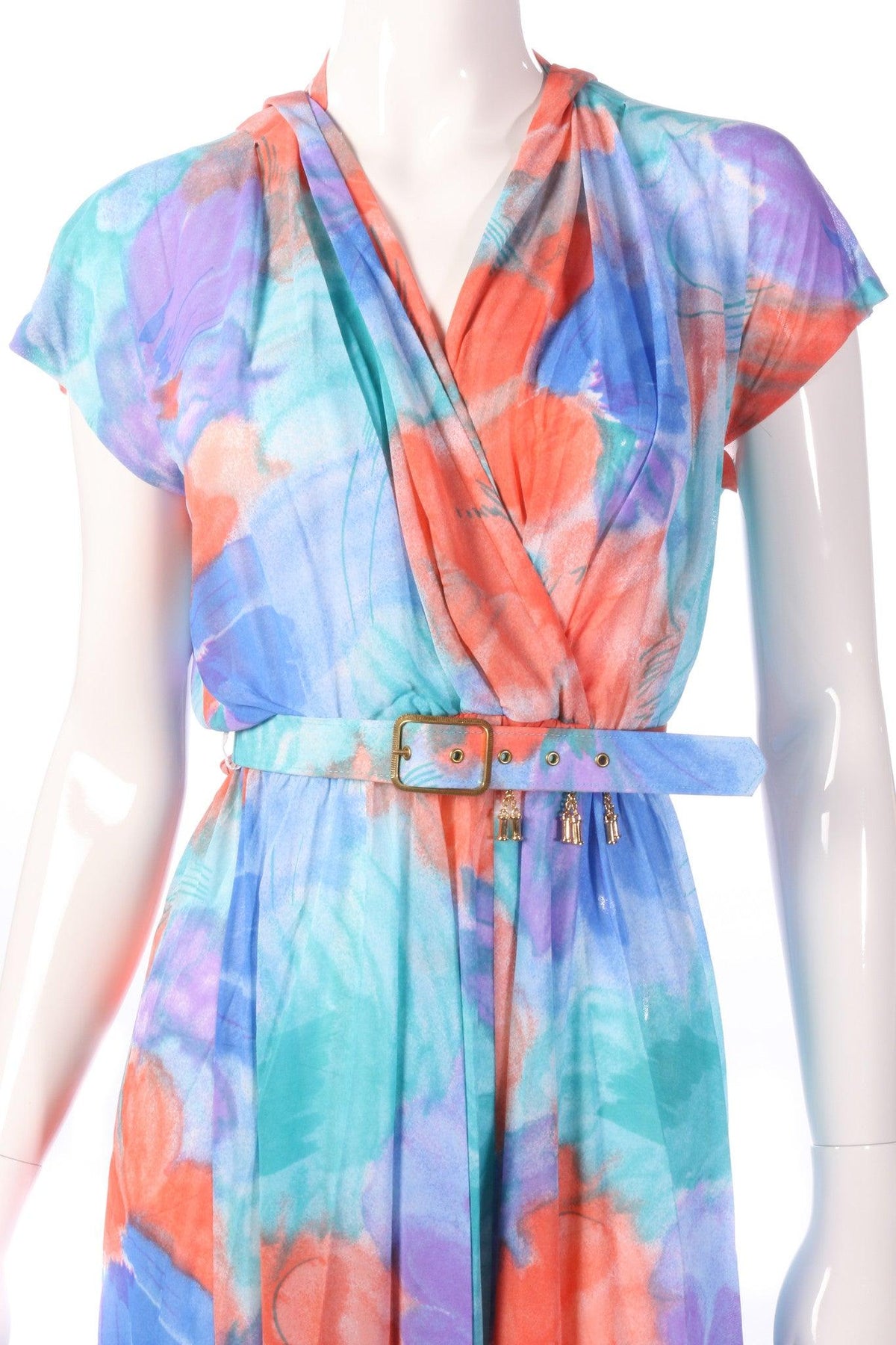 Tricosa green, yellow and red floral dress with open back size 16 detail