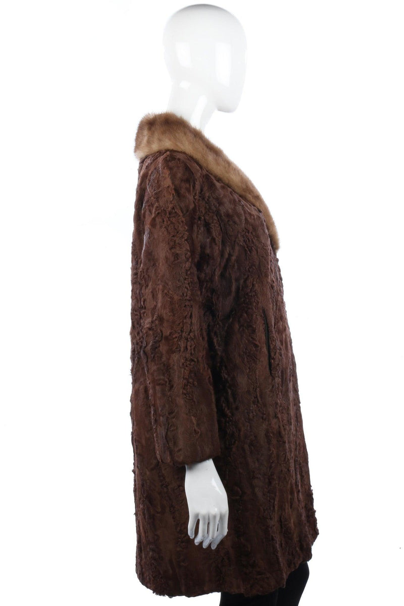 Brown vintage lamb skin coat with a  mink collar UK14 - Ava & Iva
