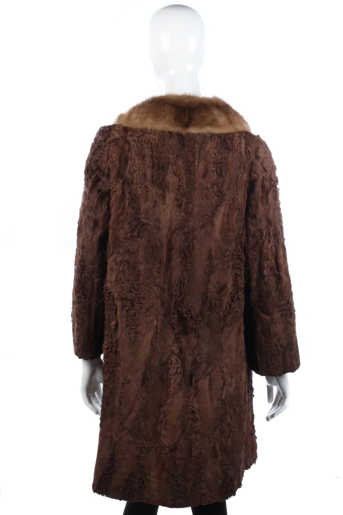Brown vintage lamb skin coat with a  mink collar UK14 - Ava & Iva