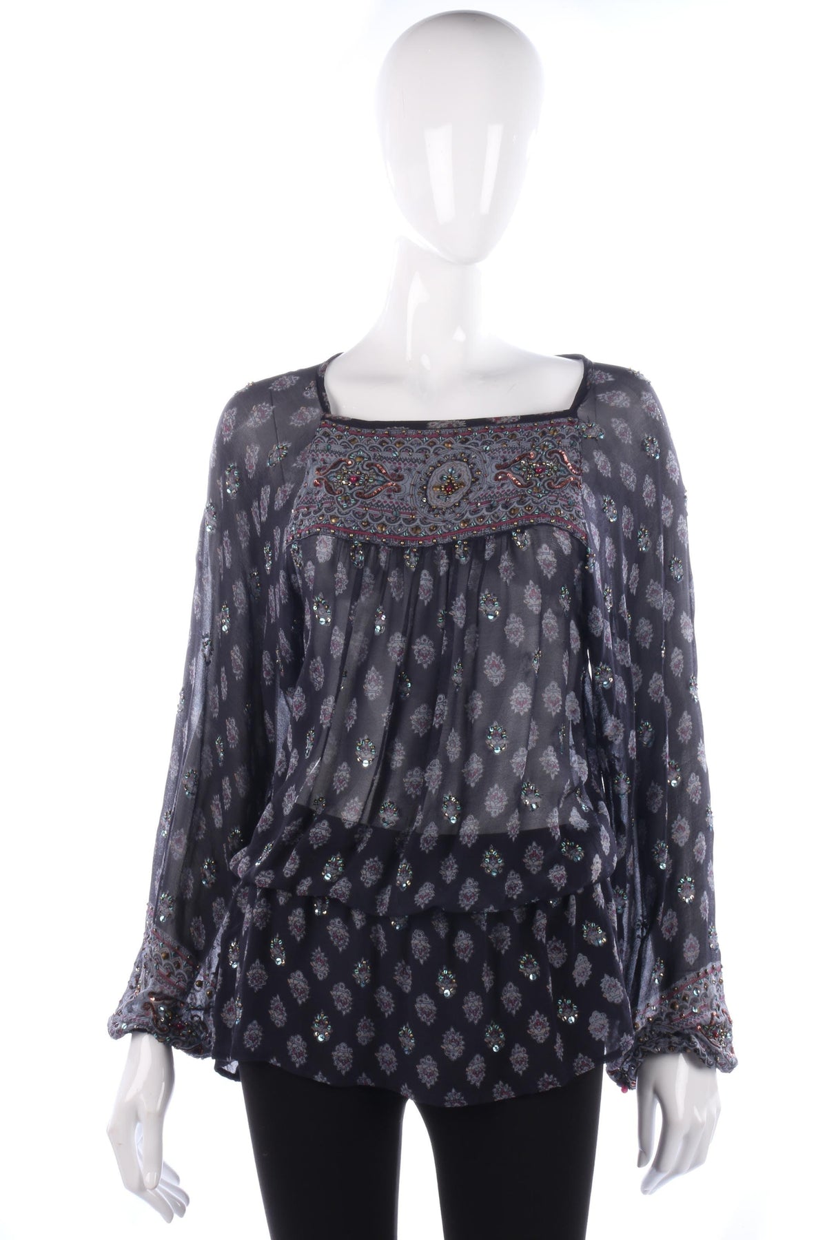 SOMI Beautiful Chiffon Beaded Top Festival Ready Blue Size 14 - Ava & Iva