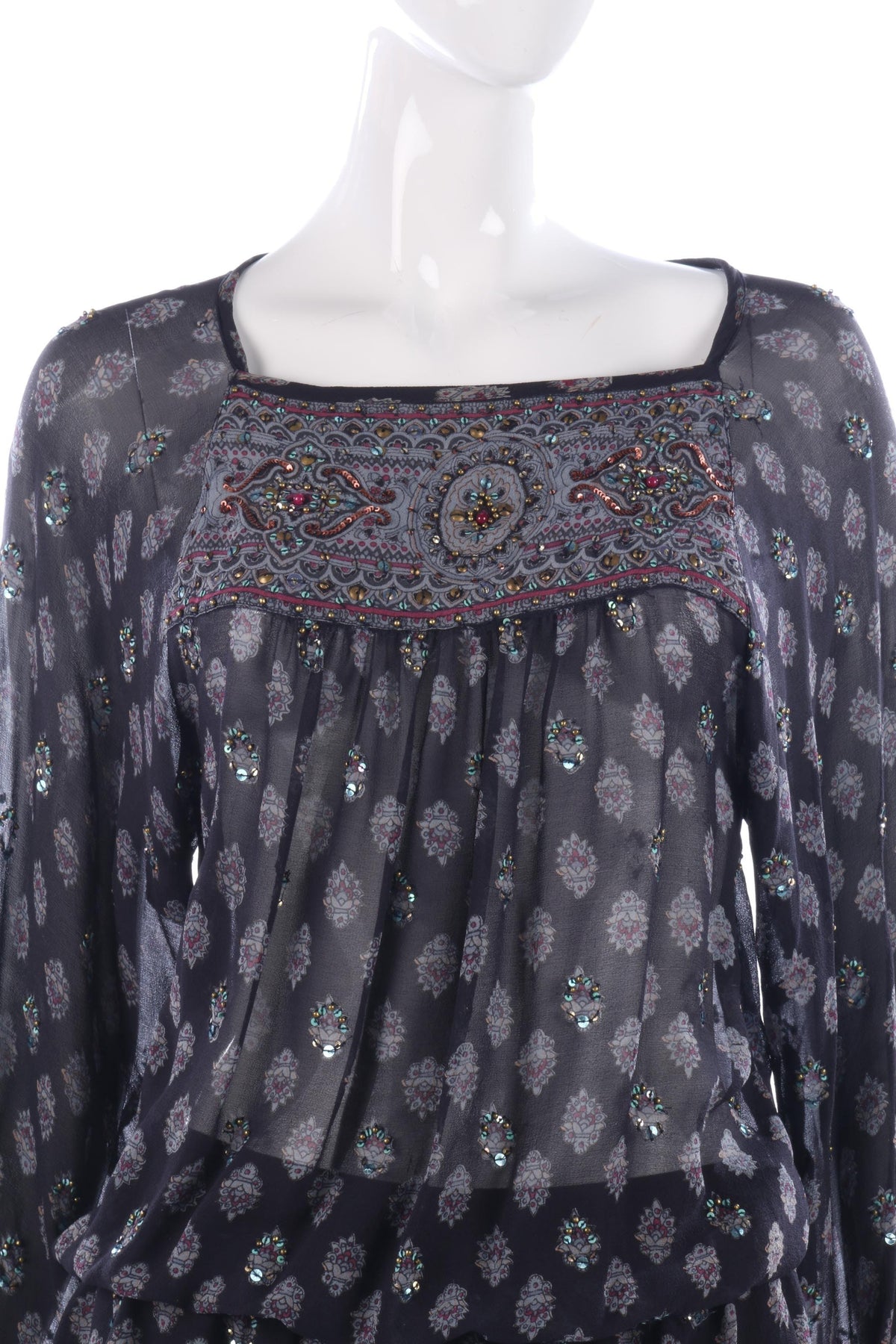 SOMI Beautiful Chiffon Beaded Top Festival Ready Blue Size 14 - Ava & Iva