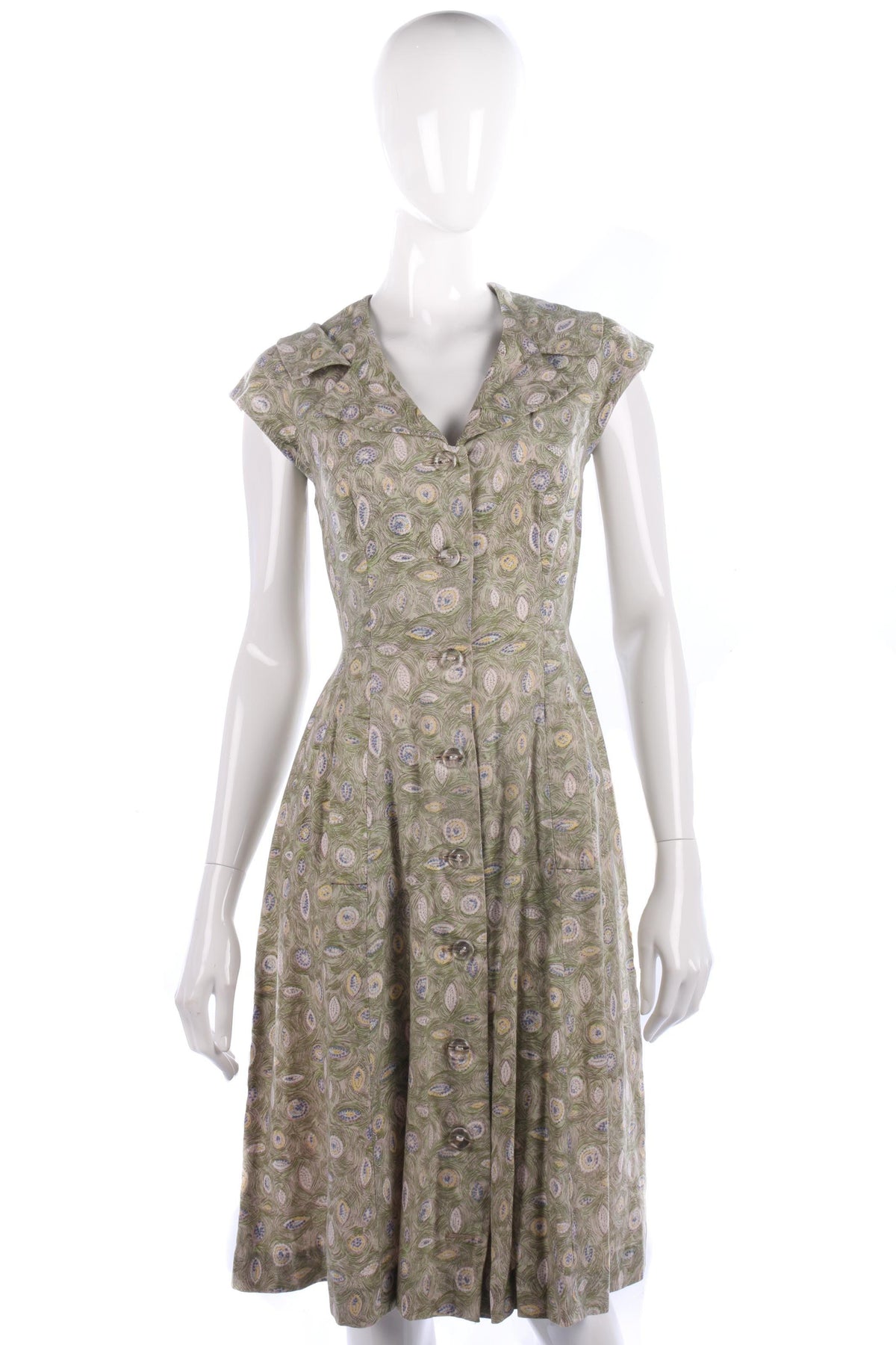 Vintage 1950's dress green and blue - Ava & Iva