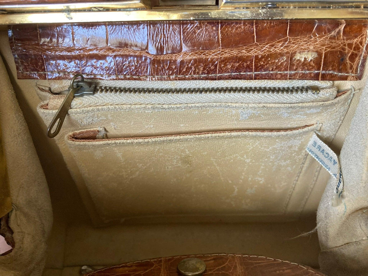 Cuero Yacare Leather Crocodile Brown Handbag - Ava & Iva