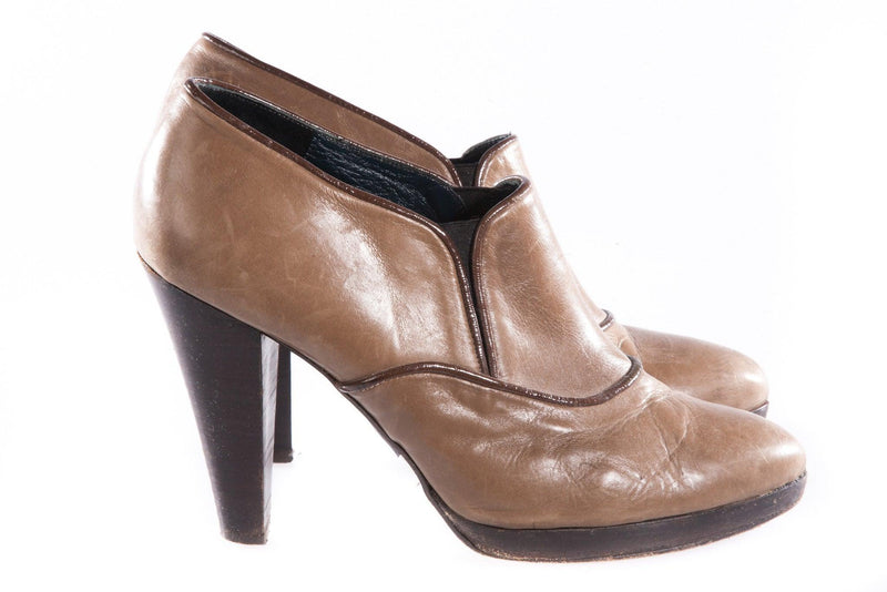 Brown leather heeled booties side