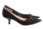 Black kitten heeled pointed shoes side
