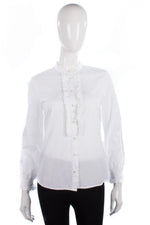 Jaeger Shirt White Cotton with Ruffle Detail Size 10 - Ava & Iva