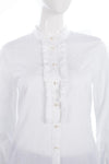 Jaeger Shirt White Cotton with Ruffle Detail Size 10 - Ava & Iva