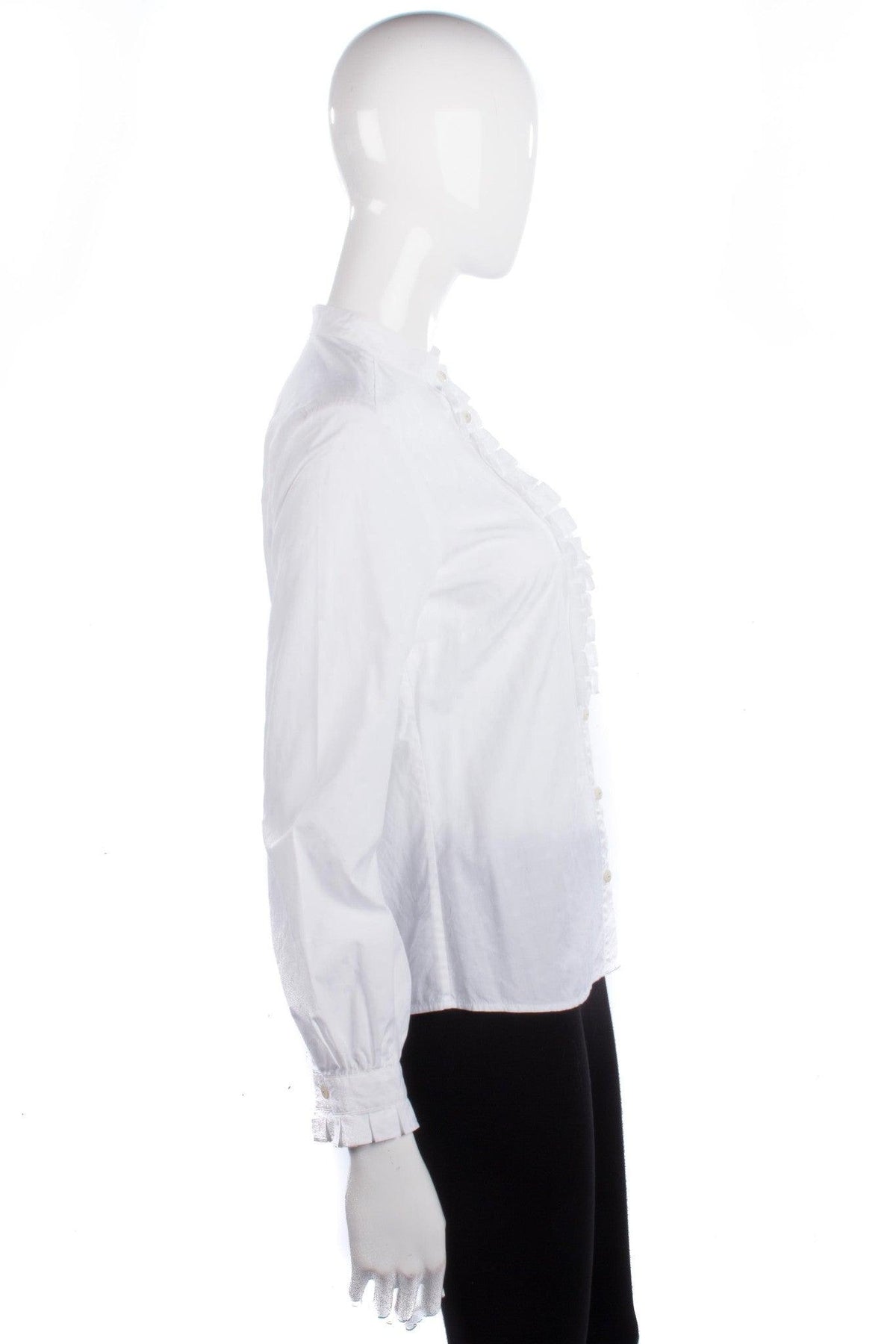 Jaeger Shirt White Cotton with Ruffle Detail Size 10 - Ava & Iva