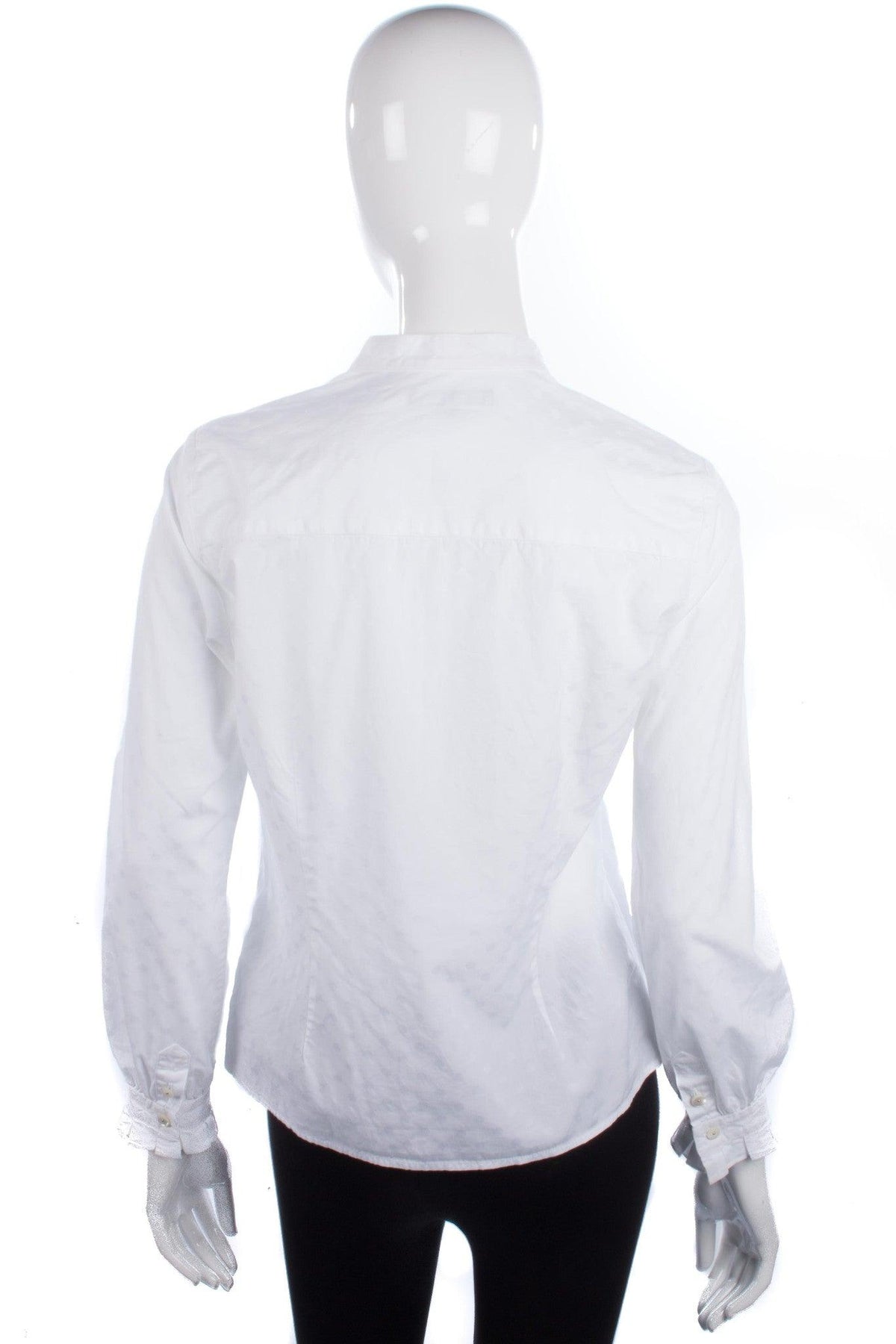 Jaeger Shirt White Cotton with Ruffle Detail Size 10 - Ava & Iva
