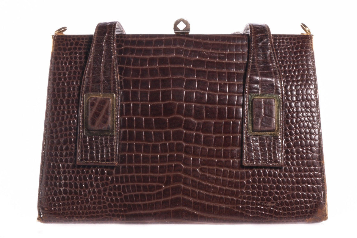 Freedex Vintage Brown Leather Handbag Crocodile Effect - Ava & Iva