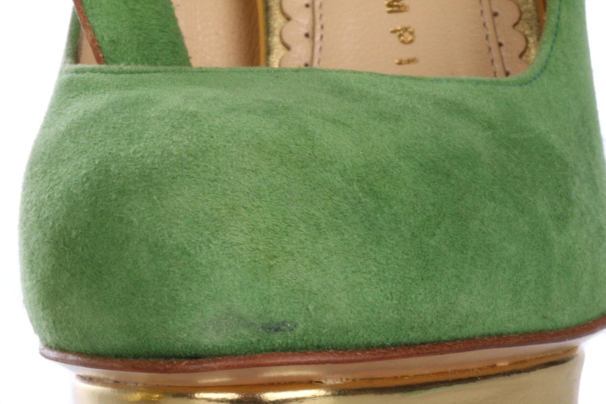 Charlotte Olympia Green Suede High Heel Shoes Size 35 1/2 - Ava & Iva