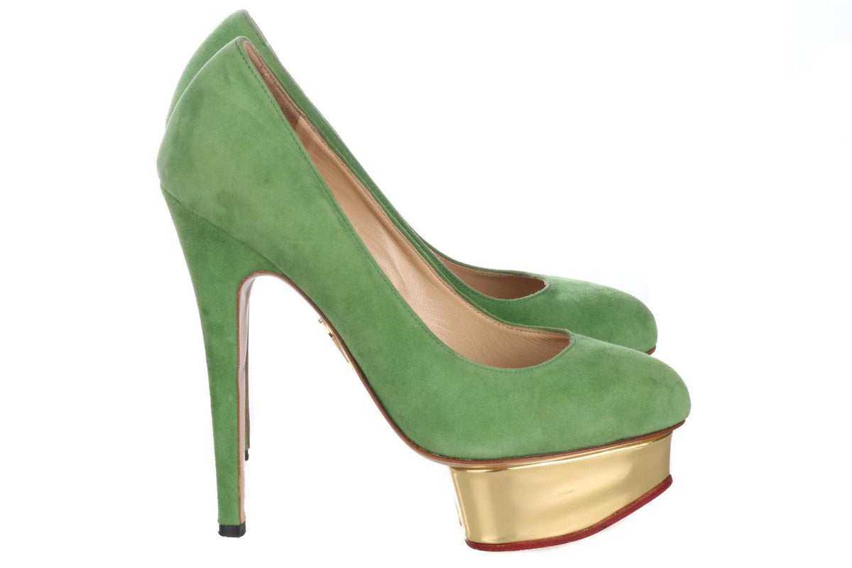 Charlotte Olympia Green Suede High Heel Shoes Size 35 1/2 - Ava & Iva