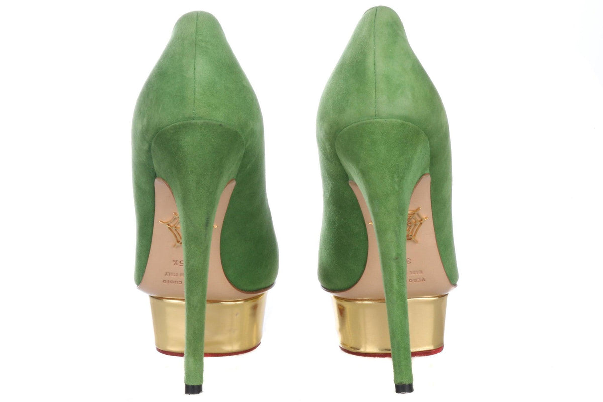 Charlotte Olympia Green Suede High Heel Shoes Size 35 1/2 - Ava & Iva