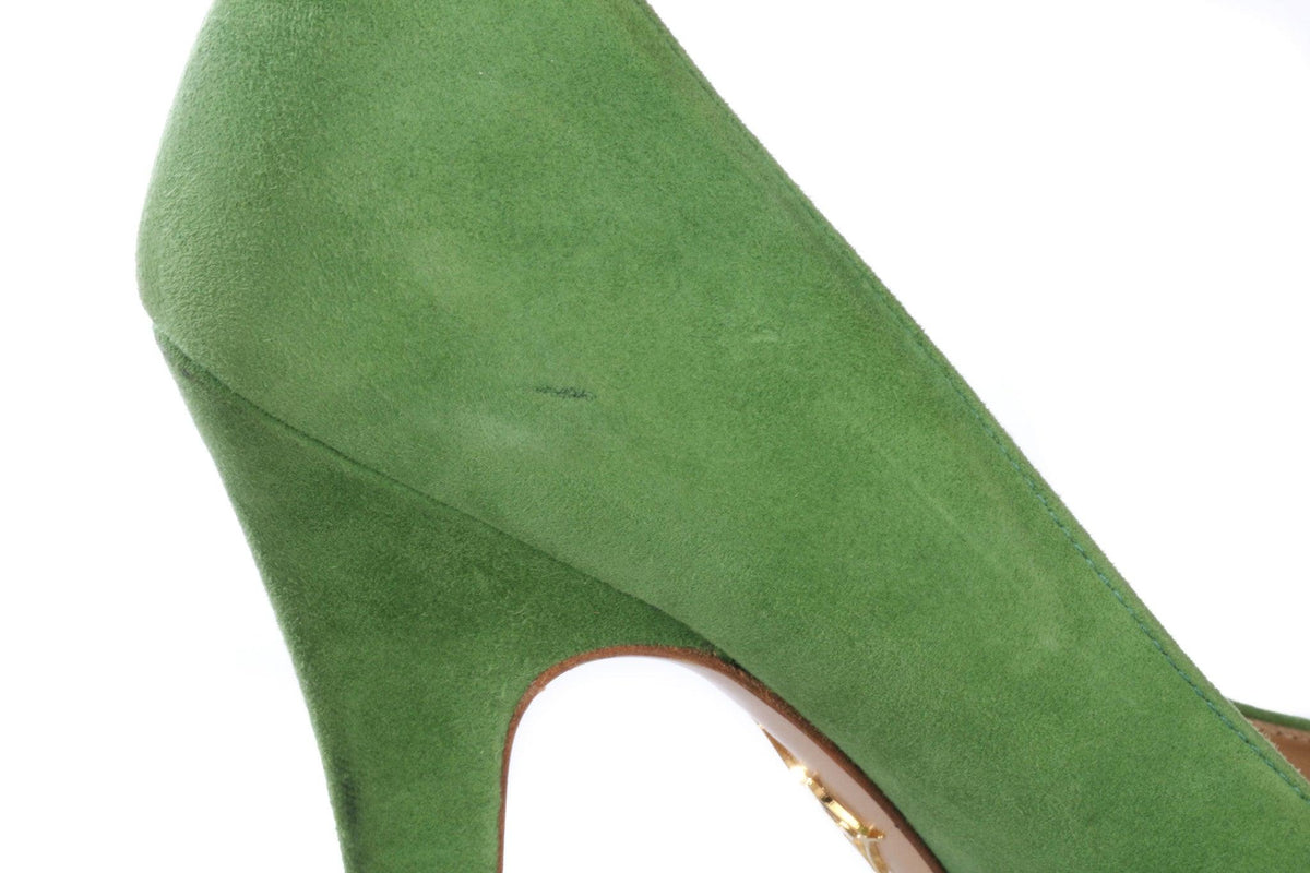 Charlotte Olympia Green Suede High Heel Shoes Size 35 1/2 - Ava & Iva