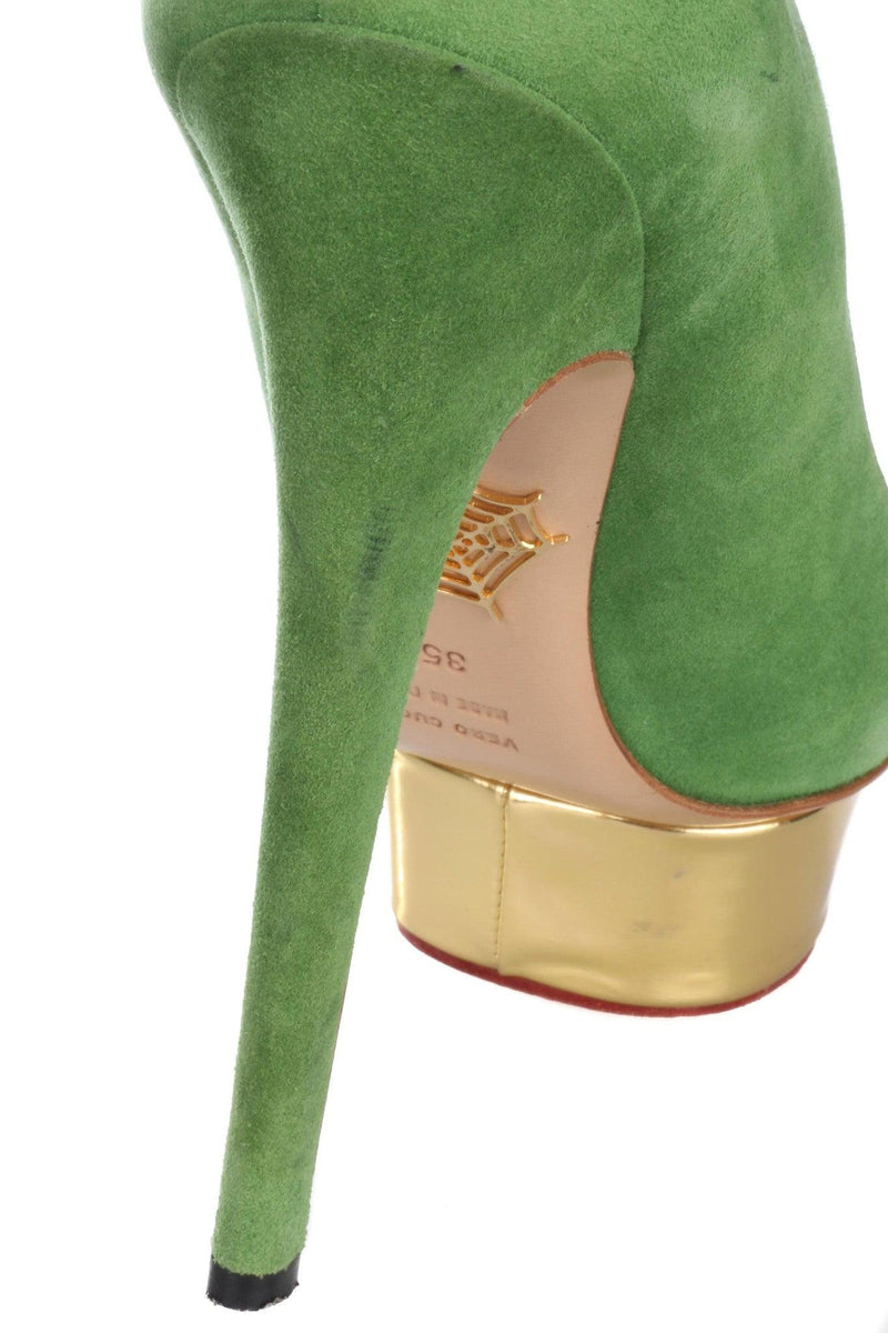Charlotte Olympia Green Suede High Heel Shoes Size 35 1/2 - Ava & Iva