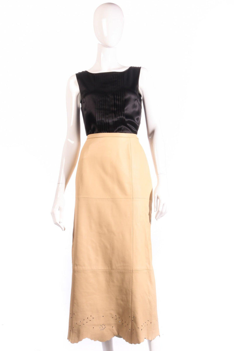 Prestige beige leather skirt with cut out detail size 12 