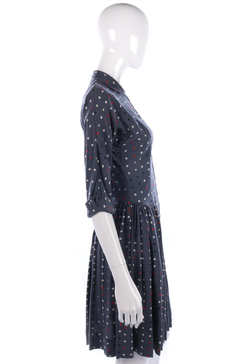 1950s Vintage Day Dress Cotton  Blue and White Spots Size S - Ava & Iva