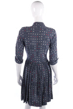 1950s Vintage Day Dress Cotton  Blue and White Spots Size S - Ava & Iva