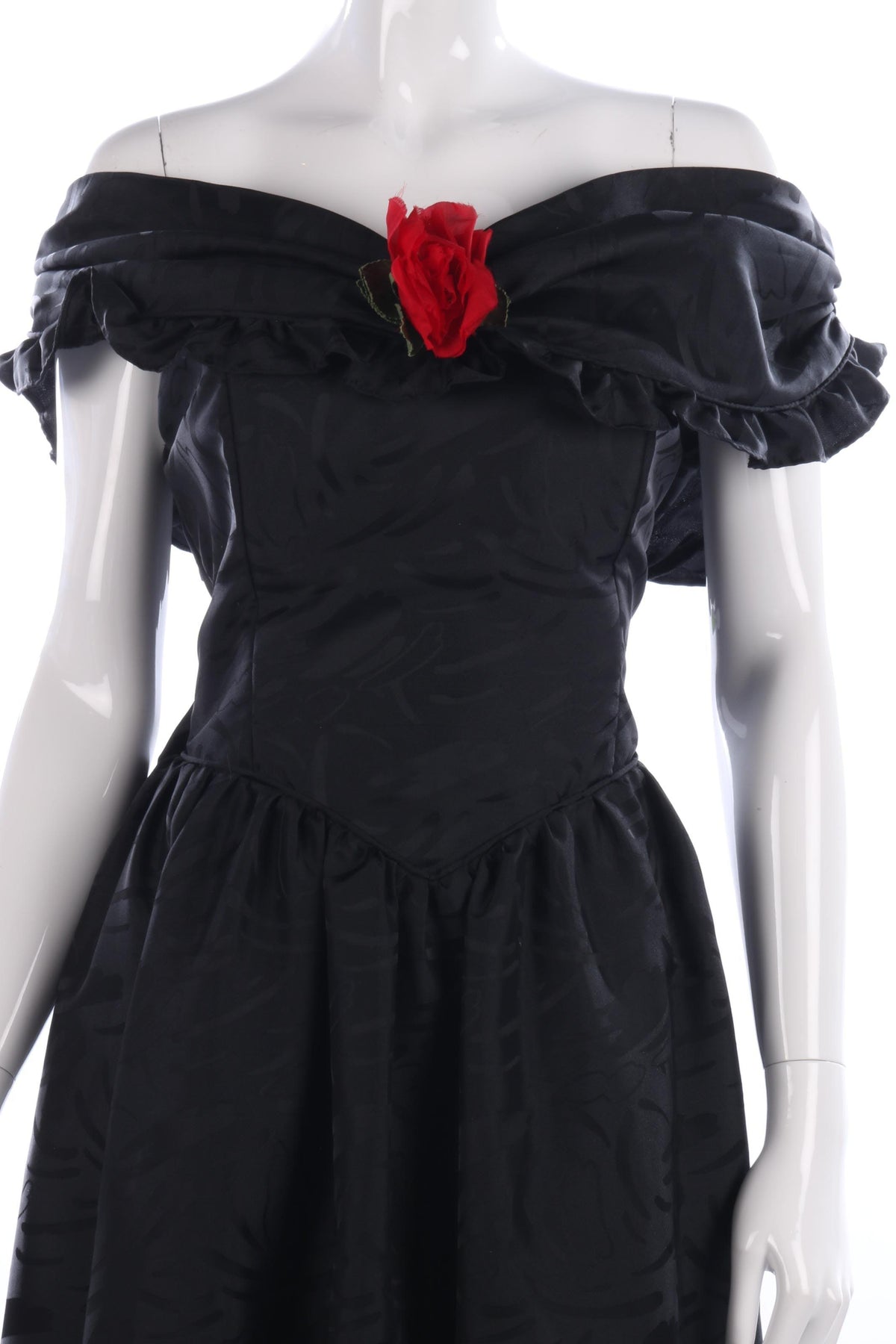 Classic black off shoulder ball gown with red rose - Ava & Iva