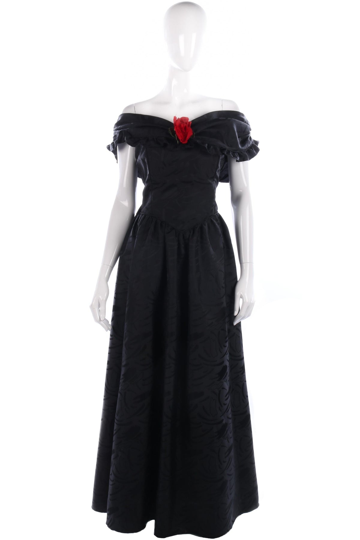 Classic black off shoulder ball gown with red rose - Ava & Iva