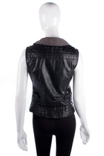 Leather Biker Style Waistcoat Lined Diagonal Zipper Black Size 8/10 - Ava & Iva