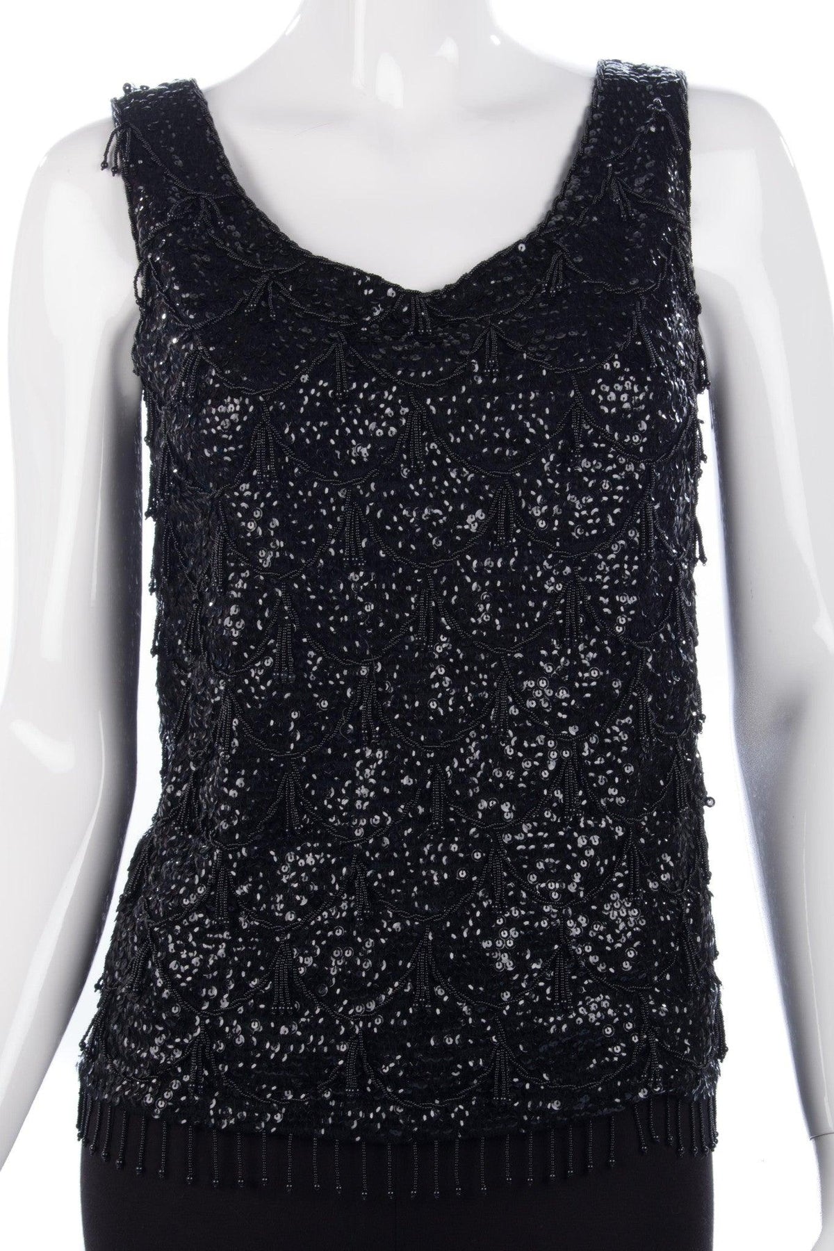 Cerimode Vintage Sequinned Sleeveless Top Black Size 36 (UK8/10) - Ava & Iva