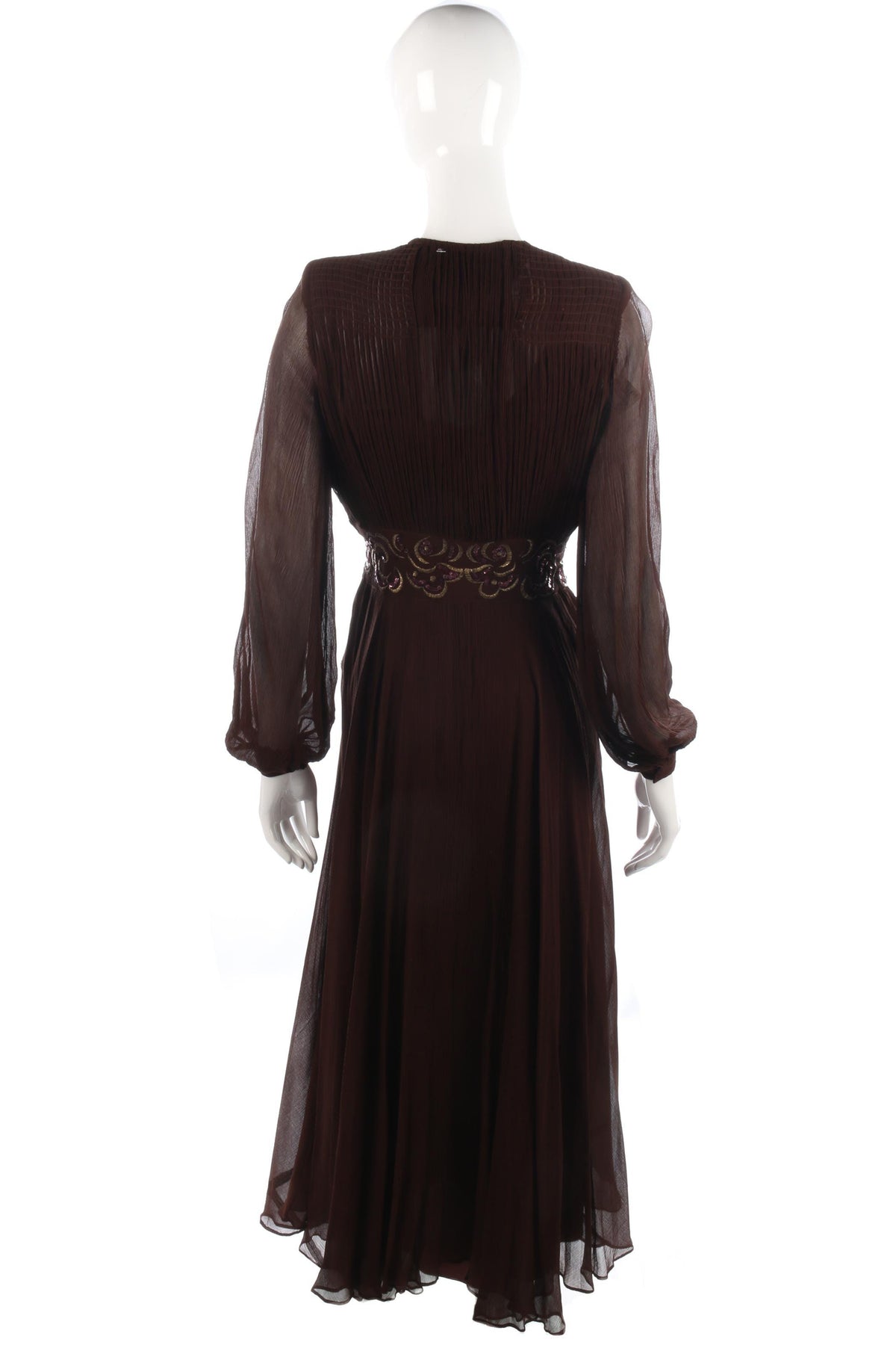 Fabulous silk chiffon brown vintage dress with sequin waist size S - Ava & Iva