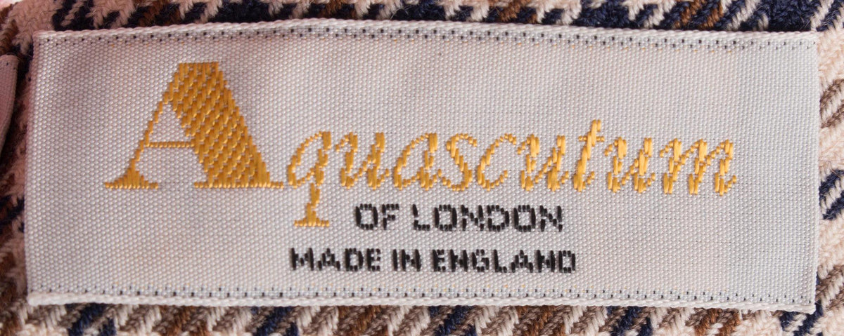 Aquascutum Knee Length Skirt Pure Wool Brown Houndstooth Check. Size 8 - Ava & Iva