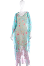 Amazing long silk chiffon dress with matching blue stole - Ava & Iva