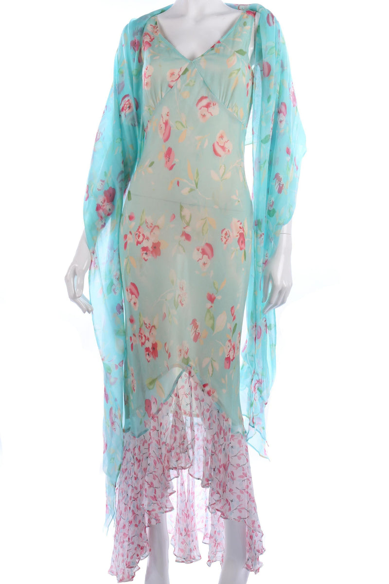 Amazing long silk chiffon dress with matching blue stole - Ava & Iva