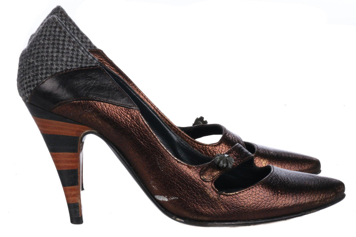 Georgina Goodman Metallic Bronze Finish Leather Shoes Size 36 - Ava & Iva