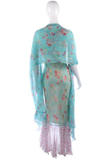 Amazing long silk chiffon dress with matching blue stole - Ava & Iva